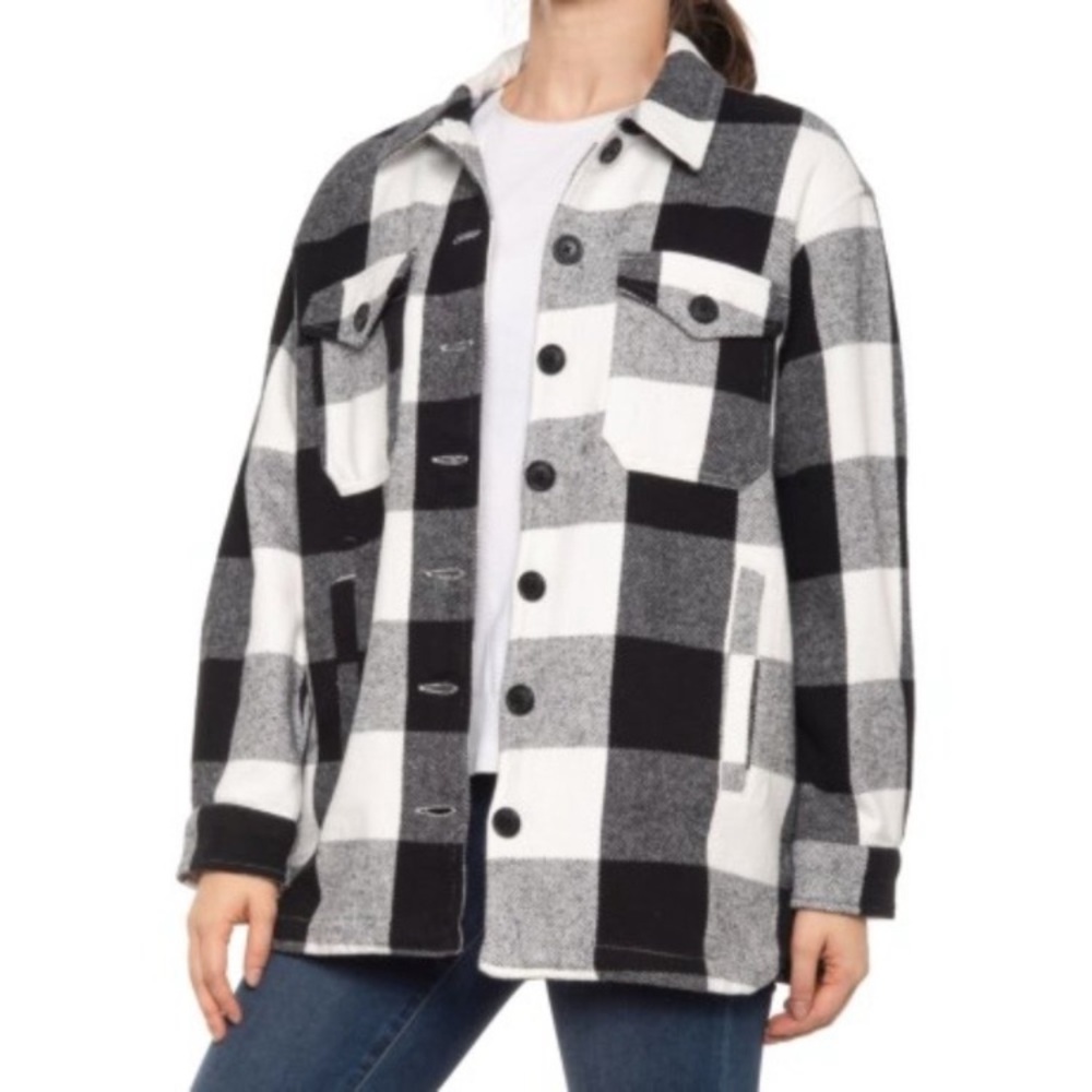 Women's Lucky Brand Black/White Plaid  ButtonDown Shirt Jacket #7WD3349-Medium